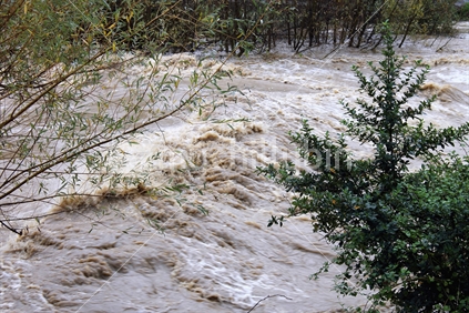 WAIKANAE, WELLINGTON - 14 MAY - Waikanae River surges with flood waters during extreme rainfall, 14 May 2015
