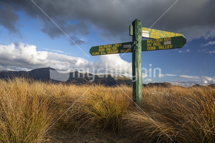 Track Sign on Mt Arthur Tableland, Kahurangi National Park, Nelson region