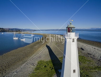 View over Boulder Bank Lighthouse, Nelson, during winter