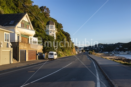 Iconic maritime residences, Island Bay, Wellington, in morning light