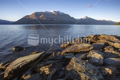 Cecil Peak presides over Lake Wakatipu on Queenstown foreshore