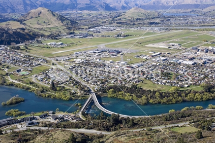 Aerial view of Kawerau Falls Bridge, Queenstown suburbs, Otago