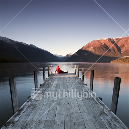 Red man relaxing at Lake Rotoiti, Nelson Lakes National Park - Square composition