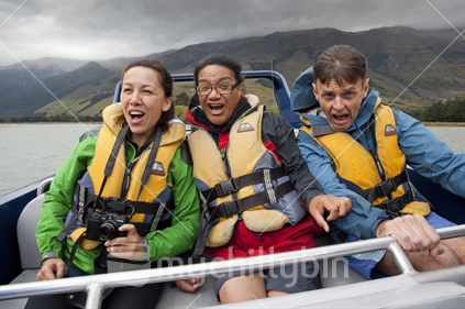 Fear Factor. 3 friends ride down the Makarora River on a jetboat to access the remote wilderness of Mt Aspiring National Park.