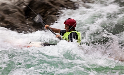 Male kayaker hits big water on the mighty Buller River