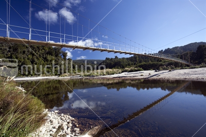 2012 Heaphy River swing bridge, Kahurangi National Park - longest in NZ (lens flare)