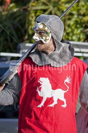 Medieval soldier in costume at Nelson's annual Masked Parade