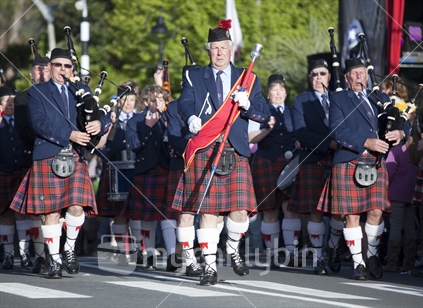 Tradtional Scottish pipe band at Nelson's annual Masked Parade