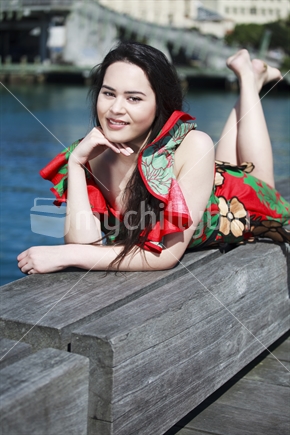 Gorgeous Tongan teenage girl on Wellington waterfront