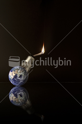 Global Warming icon - Planet Earth (globe) inside a light bulb (globe).