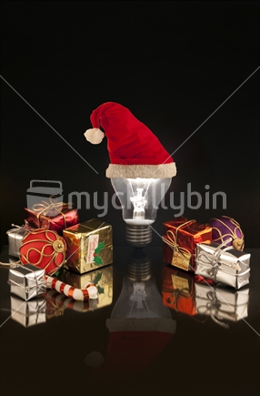 Bright ideas for Christmas - Santa hat on light bulb with gifts