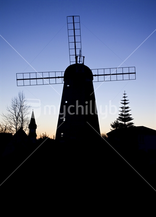 Windmill at Founders Park, Nelson - portrait silhouette