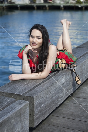 Attractive Tongan teenager on Wellington waterfront