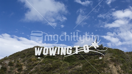 Wowington sign on Mirimar hill, near Wellington airport