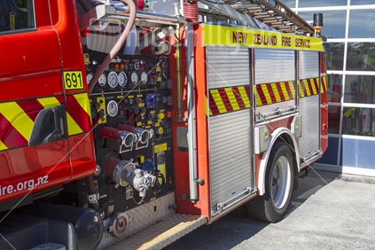 Fire engine showing pump controls