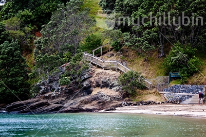 Cheltenham Beach steps leading up to North Head Historic Reserve, Auckland 
