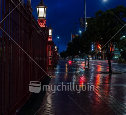 Auckland's Quay St on a wet early morning