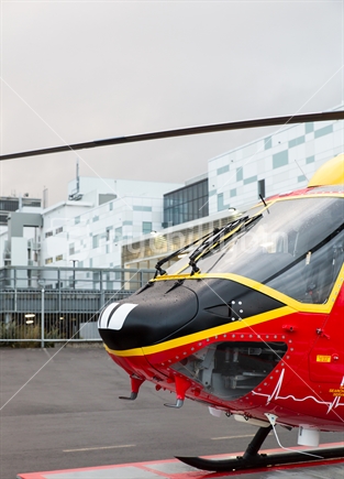 Rescue Helicopter with Waikato Hospital in background