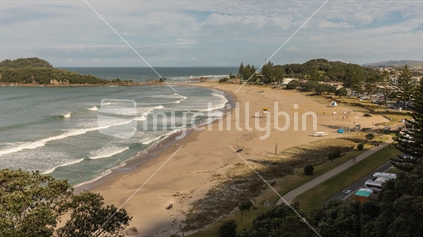 The wide sandy expanse of Mt Maunganui beach, Tauranga