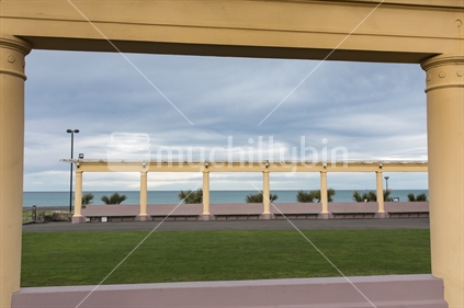 A view of the Pacific ocean through the columns of Napiers Marine Parade.