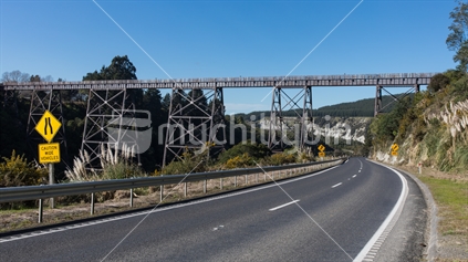 A view of the Mohaka railway viaduct from the road on the East Coast of northern Hawkes Bay