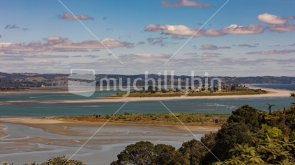 The beautiful colours of Ohiwa spit and harbour with its mudflats and wetlands 