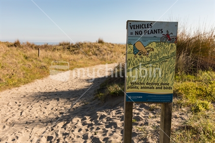 Signage to protect the sand dunes at Ohiwa Beach