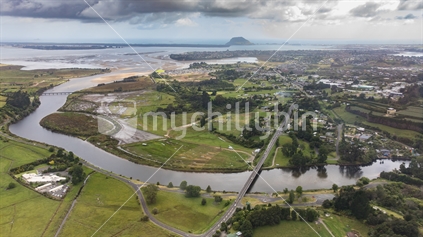 Wairoa River in the Bay of Plenty looking from above out to the Tauranga harbour.