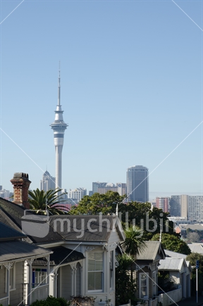 Juxtaposition of old and new in the Auckland skyline