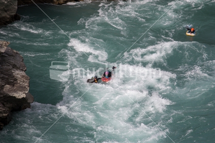 Tourists enjoy a white water adventure, Kawerau River, Central Otago
