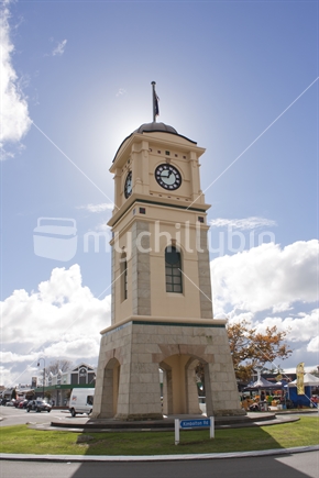 Feilding's iconic clock tower in the town square.  