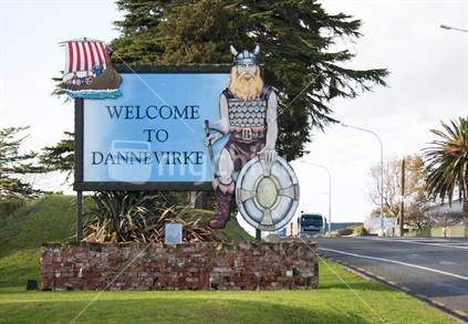 Dannevirke viking sign welcoming travellers.  