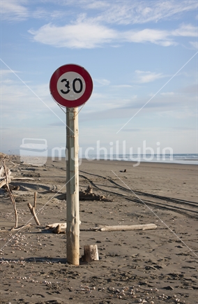 30kms speed sign at Foxton beach