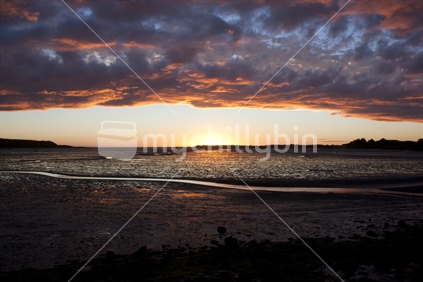 Sunset over the Manawatu Estuary, Foxton Beach