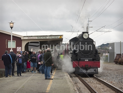 Steam Incorporated steam locomotive Ab608 “Passchendaele” at the Feilding station.  August 15th 2015.  