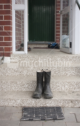 Gum boots on back door steps
