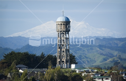 Bastia Hill Water Tower, Wanganui with Mt Ruapeu in background