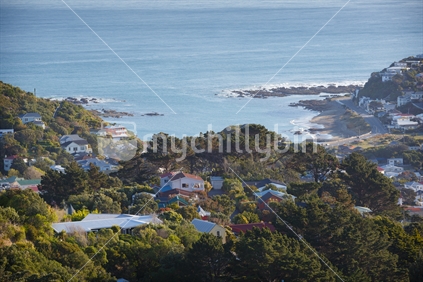 Late afternoon view of Wellington over looking the suburb of Island Bay and the sea.