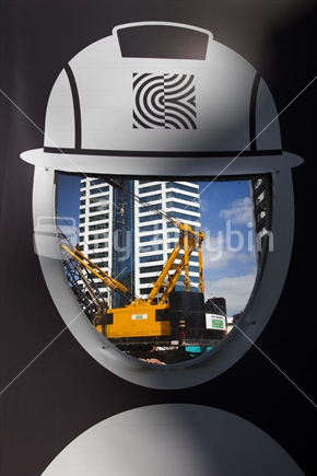 Helmet showing reflection of transport Construction Project