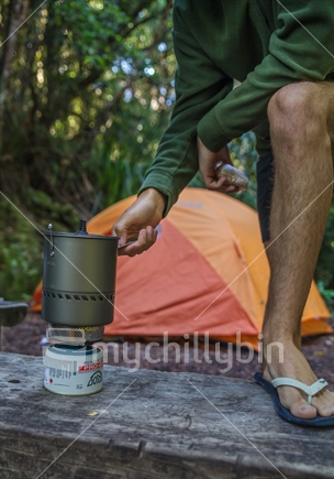 Boiling water on a tramp in New Zealand native bush