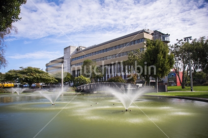 Butterfly Lake and Council Buildings, Palmerston North. Long exposure with Lee Filter