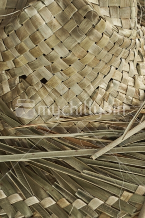 Close up of a potae - top of a handwoven hat, made of New Zealand flax