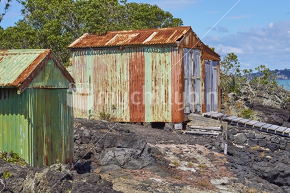 Old iconic boat shed on Rangitoto Island near Auckland
