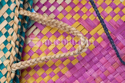 Flax weaving (raranga harakeke) - two woven kete close up
