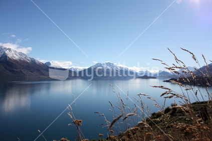 South Island Lake and Snow Covered Mountains