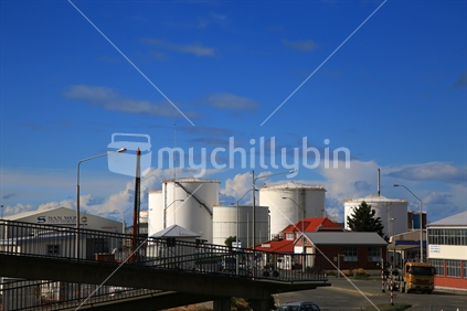 A collection of silos, tanks and sheds near Port Timaru