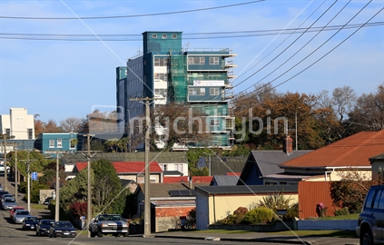 View of Timaru Hospital on a bright sunny morning.