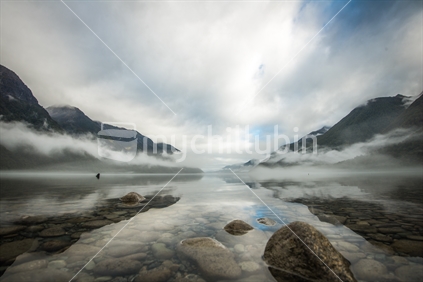Lake with low cloud