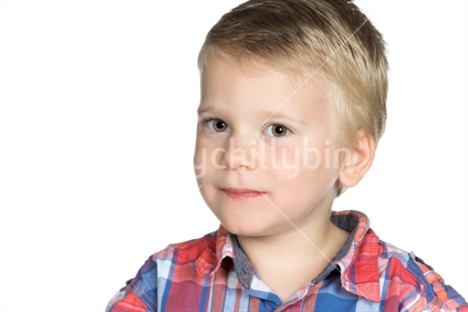Studio portrait of little boy on white background