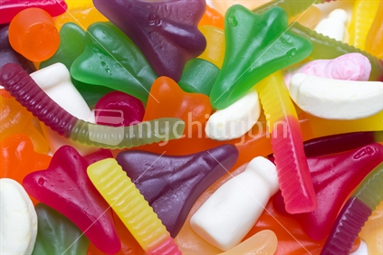 Assorted sweet gummy lollies treat